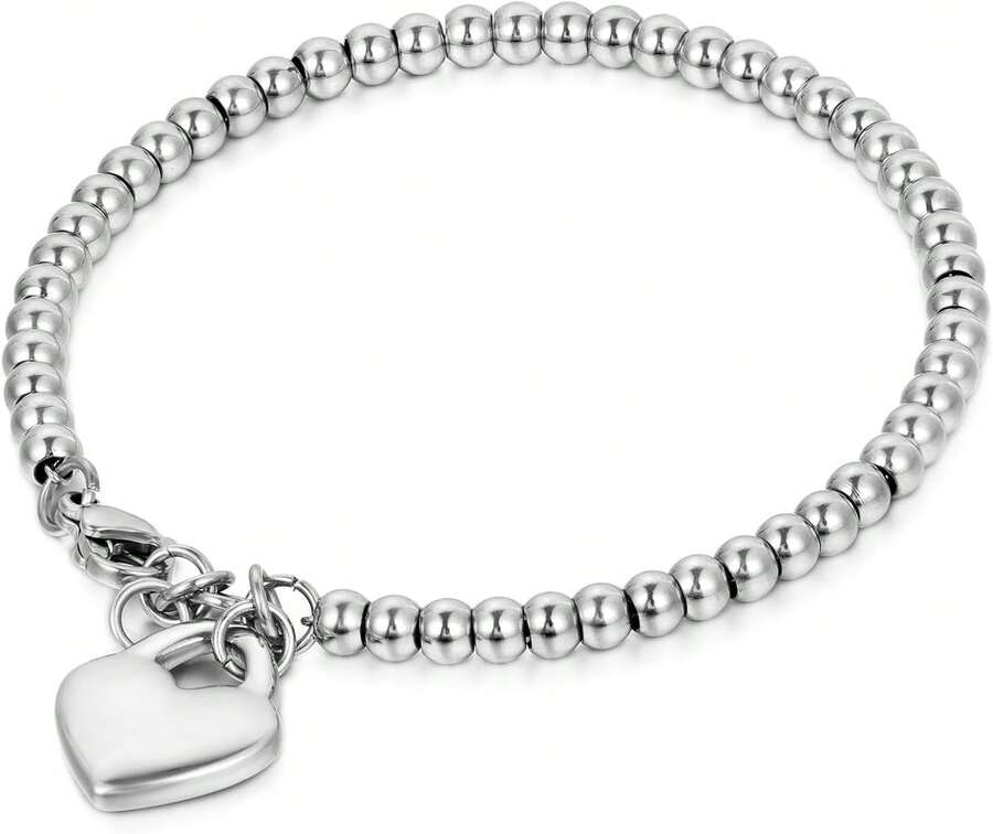 Cupimatch Womens Stainless Steel Elastic Love Heart Charm Beaded Ball Chain Bracelet For Christmas : .Ca: Clothing, Shoes &Amp; Accessories - 寶藍色 - 查看 1