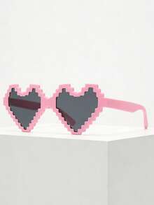 1pc Party/Disco Pixelated Mosaic Heart-Shaped Stylish Glasses, Perfect For Parties And Photoshoots. - Multicolor - View 9