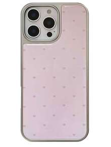 1pc Soft Pink Minimalist 17/17 Pro Max Phone Case, Heart Shaped Epoxy Coated Silver Edging, High-End Full Coverage Compatible With IPhone 11/12/12 Pro, 13, 14/14 Pro/14 Pro Max, 15/15 Pro/15 Pro Max, 16/16 Pro/16 Pro Max, 17/17 Pro/15 Pro Max - Pink - View 5