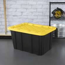 27 Gallon Industrial Tote, Rugged Plastic Storage Bin,  Lid, Black/Yellow, 6 Pack - 黑色/黃色 - 查看 5