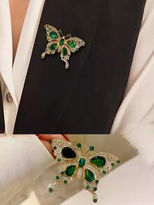 1 pièce Broche vintage élégante verte de papillon pour femme - Alliage de luxe avec zirconium cubique et strass, convient pour les fêtes, les cadeaux, les mariages et les séances photo
