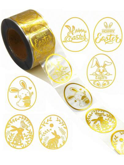 6pcs Easter Bunny Stickers, Transparent Gold Foil Design, Suitable For Decorating Easter Baskets, Easter Eggs, Cards, Crafts, Also An Ideal Choice For Easter Gifts