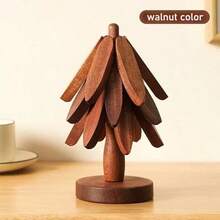 Premium Wooden Tree-Shaped Tripod Set With 3 Removable Coasters And Base, Creative Non-Slip And Heat-Resistant Mat, Suitable For Kitchen Accessories, Teapots And Beverage Holders - Furniture Ornaments, Gifts - 胡桃木色 - 查看 9