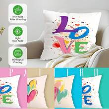 4 fundas de almohada con tema de graffiti en forma de corazón, estampadas por un solo lado, adecuadas para la decoración del hogar en sala de estar y dormitorio, para todo el año - No incluye relleno de almohada - Multicolor - Ver 4