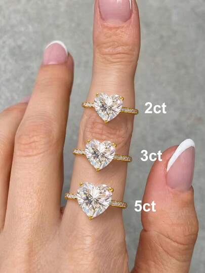 1 st 2 karats hjärtformad kubisk zirkoniaring, 925 sterlingsilver, elegant och charmig, damring, lämplig för baler, fester och andra tillfällen, utsökta smycken, utmärkt present till kvinnor