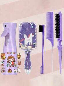 6pcs Hair Styling Tool Set, Includes Comb, Spray Bottle, Hair Mist Bottle, Transparent Water Bottle, Rat-Tail Comb, Hairline Shaping Comb, Suitable As New Year Gift For Girls, Comes With Cute DIY Stickers (Random Style) - Multicolor - View 13