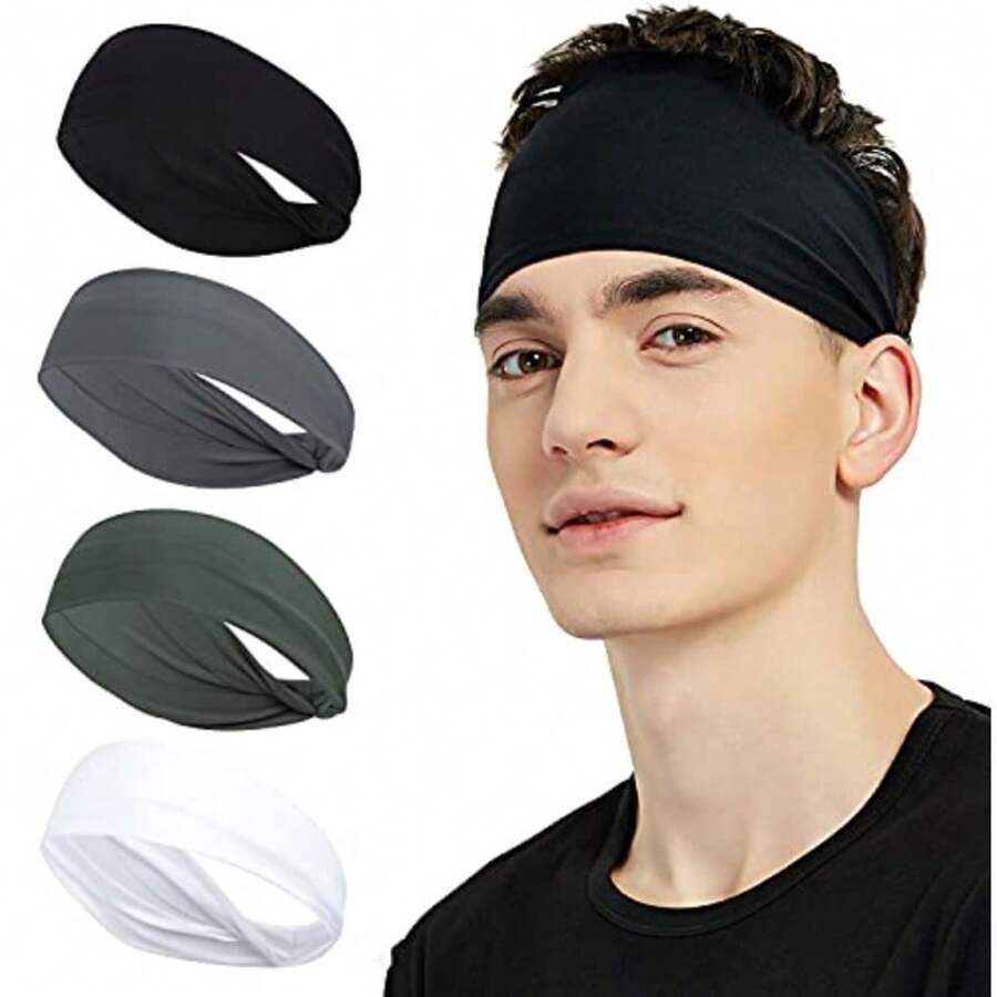 mhj4-Pack Diadema Deportiva para Hombre Bandas para El Cabello Deportivas Sweatband Elástica Banda para el Sudor de Secado Rápido Banda para la Cabeza para Correr Andar en Bicicleta Yoga Senderismo Baloncestosleeping Bags - como en la foto - Ver 1
