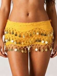 1pc Women's Silver/Gold Coin Belly Dance Hip Scarf Accessory, 3-Row Waist Skirt, Belly Dance Music Coin Waist Chain, Adult Dance Accessory (Multiple Colors Available) - Multicolor - View 7