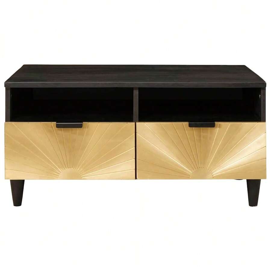 vidaXL Table basse avec tiroir 80 x 54 x 40 cm Bois de mangue massif - Noir - Voir 1