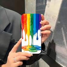 1PC Phone Case ,  Rainbow Paint Drip Design Case , Stylish Phone Case, Phone Decoration, All-around Lens Protection, Creative Small Gift, Funny Gift for Boys and Girls - Negro - Ver 5