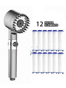 Cabezal de ducha de mano de alta presión con 3 modos y función de masaje, cabezal de ducha de masaje con cierre de un solo toque y 12 filtros de repuesto, montado en la pared, material de ABS con superficie pulida, diseño redondo, estilo minimalista moderno, adecuado para baños de casa y hotel, accesorio esencial para baños modernos y autocaravanas, mejora tu baño para una experiencia de baño tipo spa, opción de regalo ideal - Multicolor - Ver 13