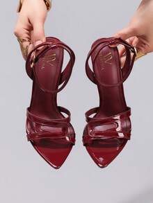 Giày sandal cao gót phối nhiều màu sắc thời trang, giày dự tiệc mũi nhọn hở mũi gợi cảm, giày cao gót gót nhọn màu đỏ rượu vang siêu cao dành cho nữ, trang phục mùa xuân hè. - Màu Đỏ Sâu - Xem 6