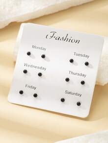 6对可爱小巧的日常佩戴女士耳环套装，休闲户外饰品 - 黑色 - 查看 2