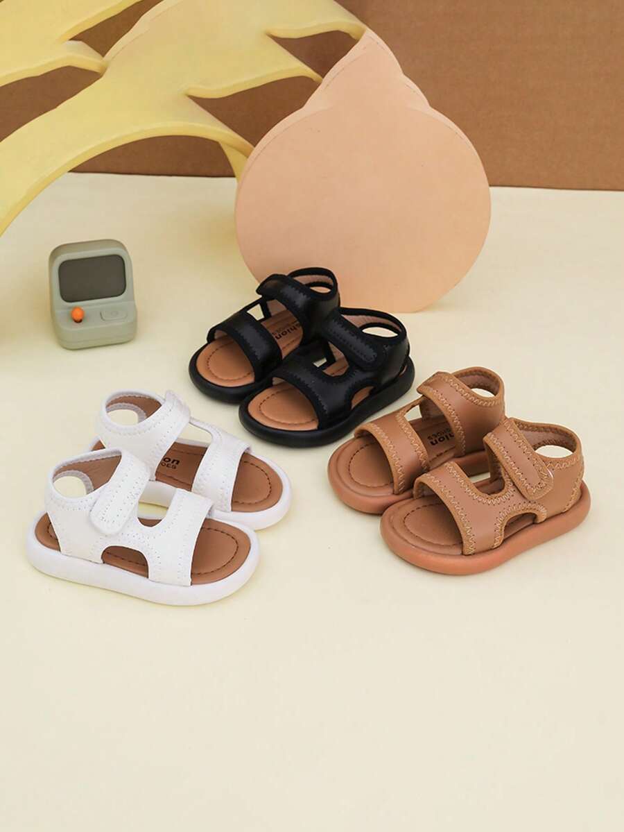 Summer Baby Sandals, White Breathable Hollow-Out Design, Hook And Loop Closure Non-Chafing Children Sandals - Khaki - View 1