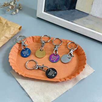 5pcs Hexagonal Shopping Cart Graphic Keychains, Funny Novelty Keyrings, Bag Charms, Perfect Gifts, Birthday Gifts