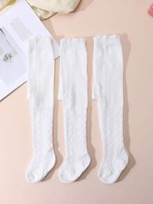 3条装婴幼儿女童白色网眼镂空打底裤，防蚊虫日常穿着