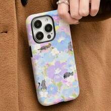 Flores Coloridas y Gatos Esta funda de teléfono desmontable 2 en 1, especialmente diseñada para la serie  16/15/14/13/12/11 Pro Max Plus, presenta un material de carcasa dura mate con detalles de moda irresistiblemente lindos.Una opción de regalo perfecta que añade diversión. - Colores mixtos - Ver 1