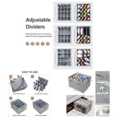 Shoe Organizer Closet, Foldable Shoe Box With Adjustable Dividers And Cover, Space Saving Shoe Storage Organizer Cabinet With Reinforced Handles, Fits 16 Pairs, Beige TP09Y
