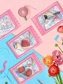 100 buc Pungi autoetanșabile cu laser colorate, Pungi cu clin colorate pentru ferestre, Pungi de plastic colorate pentru bijuterii, cadouri, accesorii, pungi de plastic colorate, pungi de plastic autoetanșabile, pungi transparente colorate îngroșate, pungi etanșe pentru depozitare, pungi de ambalare pentru pensule de machiaj, pungi de ambalare pentru cadouri