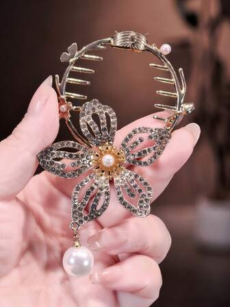 1pc Children's Bun Hairstyle Accessories, Girls' Lightweight Luxury Hair Clip, Pearl Tassel Ponytail Holder, Hair Styling Tool