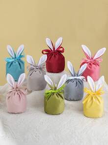 5pcs Easter Bunny Bags, Velvet Drawstring Rabbit Ear Design, Candy, Cookies, Chocolate, Eggs Gift Bags, Rabbit Party, Birthday, Wedding, Baby Shower Favors - Multicolor - View 5