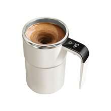 1pc 304 Stainless Steel Auto Stirring Cup, Portable Coffee Mug With Temperature Display, USB Rechargeable, 200mAh Battery