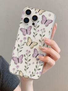 1个蝴蝶花朵图案透明软TPU手机壳，防刮防指纹保护套，适用于三星、苹果、Nothing、Pixel、INFINIX、Redmi等品牌手机