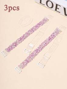 3pcs Set Transparent Shoulder Straps With Pearl & Rhinestone Decor, Adjustable Hooks, Sexy Seamless Bra Straps, Versatile Design - Multicolor - View 11