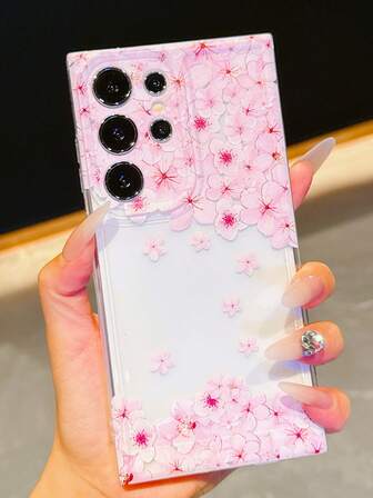 1 pieza Elegante funda de teléfono suave y transparente de TPU con diseño de flor de cerezo/flor de melocotón rosa, adecuada para teléfonos de chicas lindas, compatible con Samsung S25, S25 PLUS, S25 ULTRA, S24, S24 PLUS, S24 ULTRA, S23, S22, S21, S21 PLUS, S21 ULTRA, S22 ULTRA, un regalo de funda de teléfono elegante y exquisito para amigos, compañeros de clase y parejas