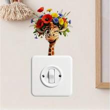 Spring Giraffe & Butterfly Toilet Lid Stickers Lifelike Giraffe Butterfly Green Plant Bathroom Sticker Self-Adhesive PVC Wall Decal, Suitable For Living Room Bedroom Wall Beautification Animal Decals, Irregular Shape, Single Use - Multicolor - View 10