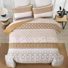 WONGS BEDDING Boho Quilt Set King, Yellow Bohemian Striped Patchwork Bedspread Coverlet Set With 2 Pillowcases,Lightweight Microfiber Floral Bedding Set 104"*90" - MàuD - Xem 4