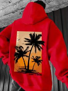 Sudadera con capucha de moda para hombres con patrón impreso - Rojo - Ver 6