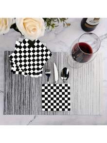 25 piezas/50 piezas/75 piezas Servilletas de papel desechables con tema de carreras a cuadros blanco y negro, adecuadas para: fiesta de té, decoración de fiesta de cumpleaños, suministros para fiestas, decoración festiva - Blanco y Negro - Ver 4