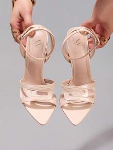 Giày sandal cao gót phối nhiều màu sắc thời trang, giày dự tiệc mũi nhọn hở mũi gợi cảm, giày cao gót siêu cao gót dành cho nữ, trang phục mùa xuân hè. - Màu be - Xem 6