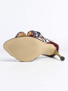 Jin Bei Qi Giày sandal cao gót nữ mũi tròn, đính bướm, quai ngang mắt cá chân, chất liệu da bóng, thoải mái, thanh lịch và sang trọng, thích hợp cho đám cưới, sự kiện trang trọng, hoạt động ngoài trời, tiệc tùng, tiệc chiêu đãi, màu đỏ tía. - Màu Đỏ Sâu - Xem 11
