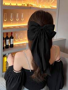 1 chiếc kẹp tóc nơ satin đen cỡ lớn, phù hợp cho phụ nữ và bé gái, kẹp tóc ruy băng dài cỡ lớn, phụ kiện tóc kiểu Pháp, thích hợp cho đám cưới, tiệc tùng, quà tặng ngày Valentine (nơ đen), phụ kiện đội đầu, phụ kiện tóc cho nữ, ghim cài tóc - màu đen - Xem 3