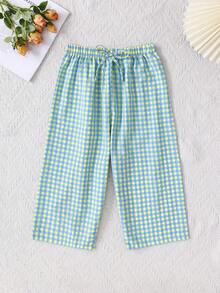 3件套女士甜美多巴胺格子抽绳腰七分休闲裤，舒适居家休闲短裤，夏季穿着 - 彩色 - 查看 9