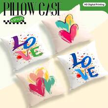 4 fundas de almohada con tema de graffiti en forma de corazón, estampadas por un solo lado, adecuadas para la decoración del hogar en sala de estar y dormitorio, para todo el año - No incluye relleno de almohada - Multicolor - Ver 2