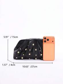1pc High-End European Punk Style Heavily Embellished Metal Stud Ruched Cloud Clutch Bag, Fashion Women's Handbag With Chain Strap Suitable For Daily Commute And Formal Occasions - Multicolor - View 2