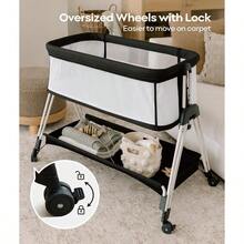 ccFodoss Cuna Moisés para Bebé con Ruedas y Bandeja de Almacenamiento Moisés de Lado de Cama con Malla de Lados para Bebés/Recién Nacidos Cuna de Lado de Cama Ajustable en Blacknn - Tweed gris oscuro - Ver 5