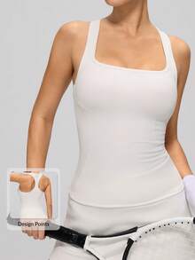 MASKERT 弹力时尚女士修身吊带背心，亲肤舒适瑜伽健身背心 - 白色 - 查看 1