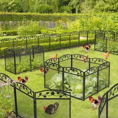 Metal Garden Fence: 5 Panels 110cm H Decorative Garden Fences Heavy Duty Dog Playpen Fences Animal Barrier For Indoor Outdoor Use
