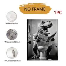 1张趣味恐龙霸王龙上厕所海报 - 浴室适用，现代霸王龙艺术，客厅、卧室、浴室装饰 - 无框帆布画