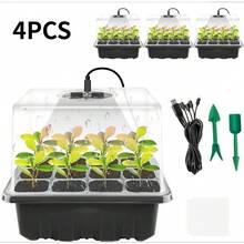 1/2/4/5/6pcs Plant Seed Starter Tray Kit, Includes Plant Growth Lamp, Seedling Trays, Humidity Dome & Base, Indoor Mini Greenhouse For Seed Germination And Seedling Cultivation (Each Tray Has 12 Cells) - Black - View 8
