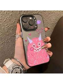 Local Delivery High-QualityLaser-CoatedShockproofProtectiveCaseForIPhone16/15/14/13/12/11ProMax/Plus/ProModels,WithACutePinkFurryMonsterIllustrationByIMD.ShockproofCase,ShockproofCover,CartoonPhoneCase,PlayfulIllustration,DurableMaterial,Laser-CoatedSurface,SmartphoneProtection,ProtectiveCase,TechEnthusiast,Follower - Silver - View 3