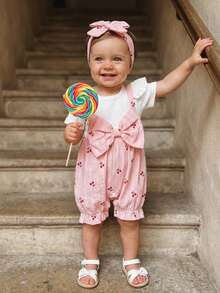 Newborn Baby Girl Clothes Summer Bubble Romper Floral Bow Short Jumpsuit Infant Cute Outfits 1 3 6 9 12 18 Months - Hồng - Xem 4