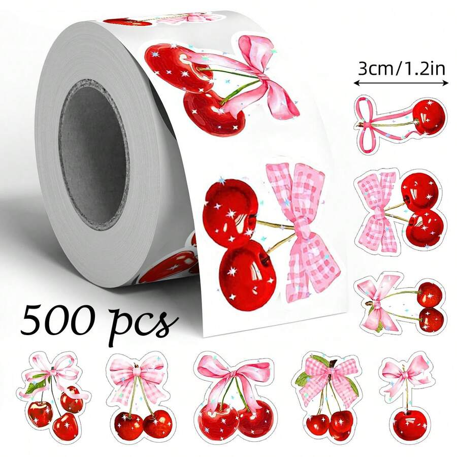 500pcs/Roll Asymmetrical Butterfly & Cherry Doodle Stickers, 1.2 Inch 8 Fruit Patterns Waterproof Sealing Labels For Envelopes, Magazines, Phone Cases, Water Bottles, Computers, Scrapbooks, Party Gifts, PVC Sticker - Multicolor - View 1