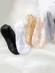 5 Pairs Spring Summer Women Boat Socks Slippers Fashion Sexy Lace Invisible Sock Hollow Silicone Non-Slip Breathable Thin Comfortable Socks - Multicolor - View 4