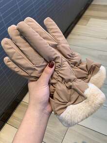 1 Pair Of Ladies' Warm Fleece Gloves, Cold-Proof Gloves, Touchscreen Gloves, Gothic Style, Ladies' Winter Sports Gloves For Outdoor Cycling In Autumn And Winter, Ski Gloves. Winter Ladies' Winter Accessories, Elegant Ladies' Gloves - A - View 8