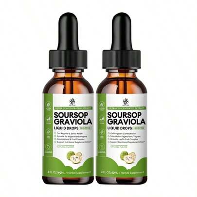 Soursop Graviola Liquid Drop For Cell Support & Regeneration, Immune System And Gut Health Support, Pure Soursop Bitters Liquid, High Absorption, Sugar/Gluten Free, Natural Flavor, 2 Fl Oz